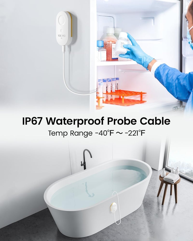 Mocreo WiFi Remote Thermometer Freezer Alarm, 1/3 Mile Long Range, with IP67 Waterproof Probe, App Email Alert, with Digital Monitor Hub, 2 Smart Temperature Sensors for Refrigerator, Hot Tub, RV - Image 5